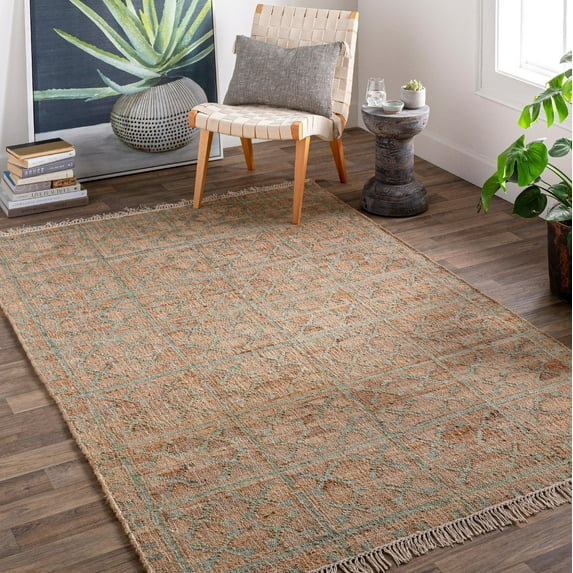 Mark&Day Jute Rugs, 9x13 Treviso Cottage Khaki Area Rug, Tan Green Cream Carpet for Living Room, Bedroom or Kitchen (9' x 13')