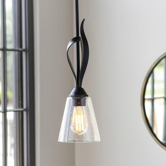 Mark&Day Chandelier Pendant Lights, Breitenau Iron, Glass Traditional Black Ceiling Light Fixture for Kitchen Island, Foyer, Dining Room, Bedroom and Living Room (17" H x 6" W x 6" D)