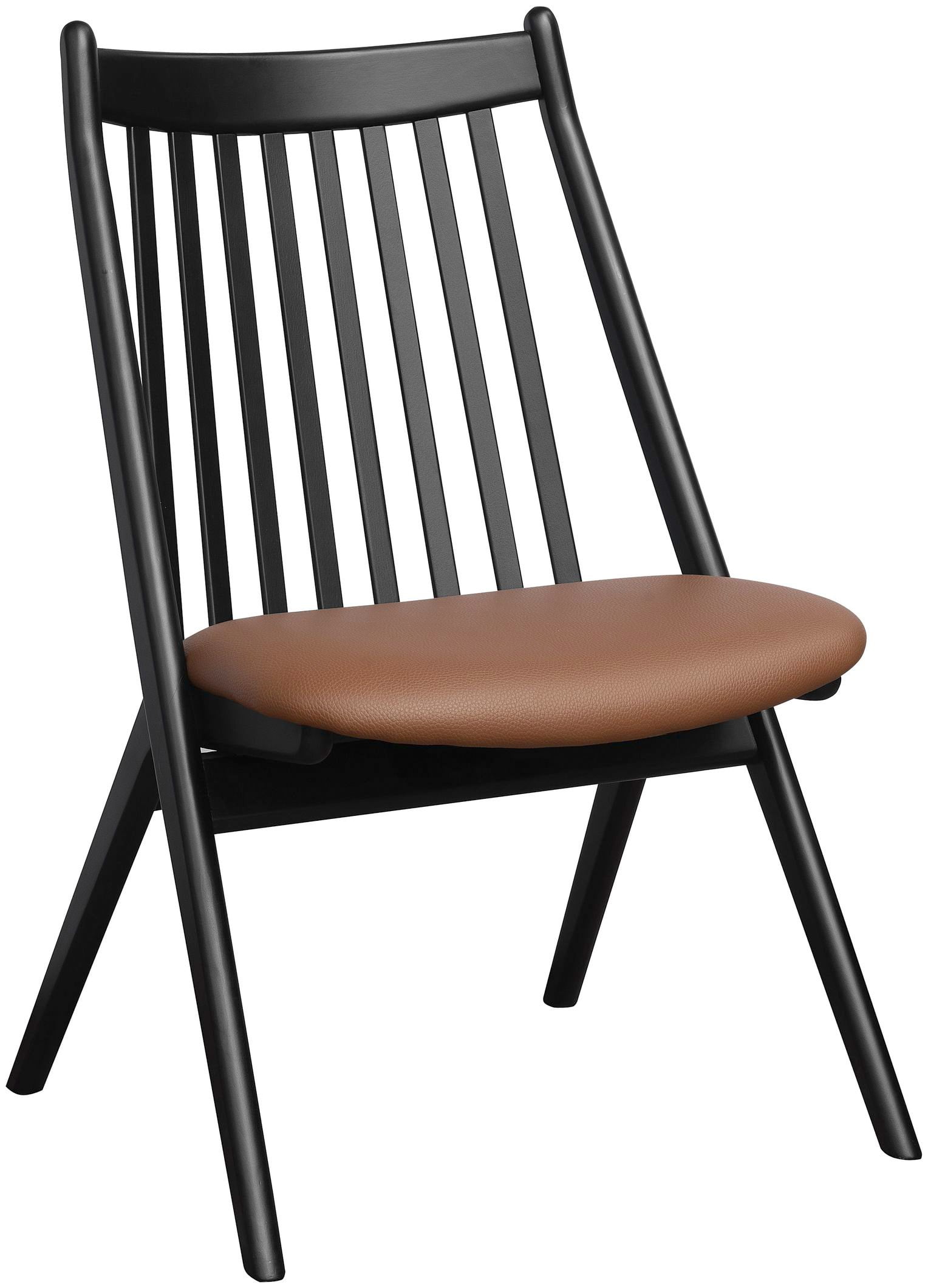 Black Faux Leather and Wood Slat Back Dining Chairs, Set of 2