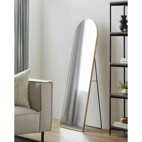 Mark&Day Full Length Mirror, Vannesa Modern Gold Arched Crowned Top Standing Leaning Vanity Wall Mirrors for Bedroom Living Room or Bathroom, Brushed Aluminum Frame Large Floor Mirror (65" H x 22" W)