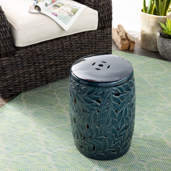 Mark&Day Garden Stools - Alpbach Teal Ceramic Decorative Garden Stool - Global Indoor Outdoor Chinoiserie Decor - Patio Garden Room Furniture Piece (19" H x 13" W x 13" D)