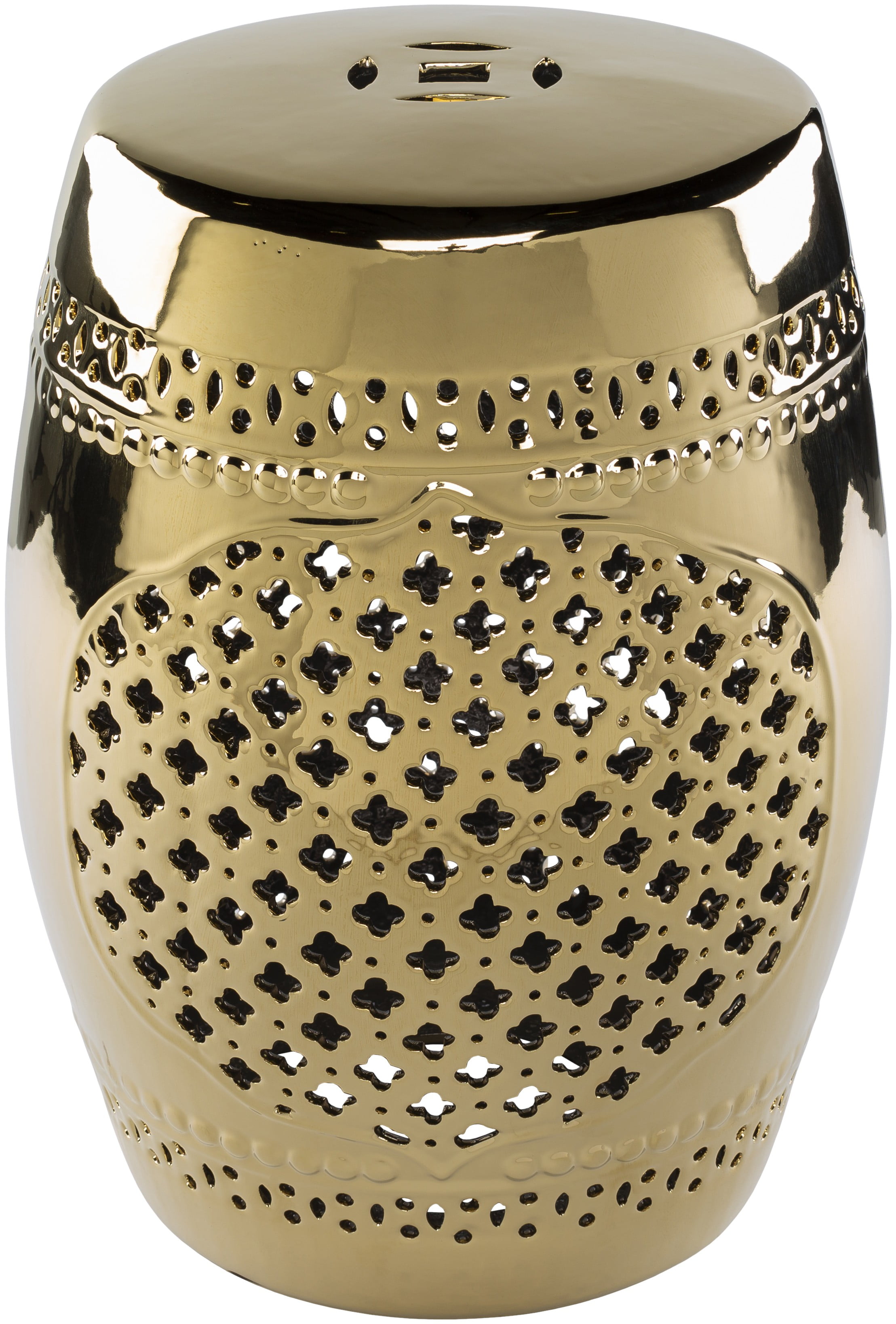 Gold Ceramic Decorative Garden Stool with Perforated Design