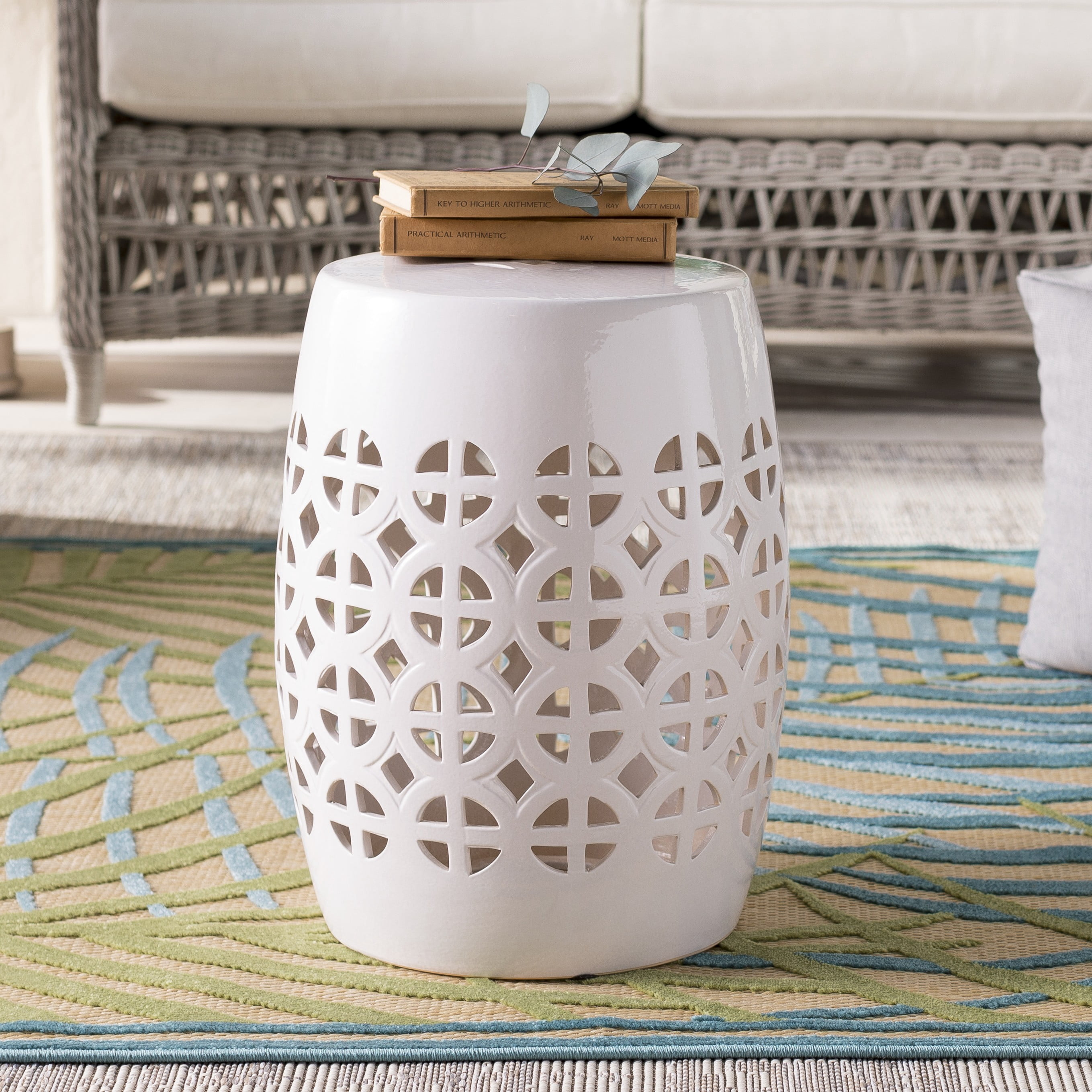 Mark&Day Garden Stools - Pondorf White Ceramic, Porcelain Decorative ...