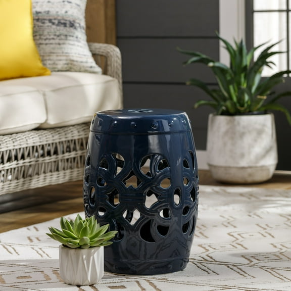 Mark&Day Garden Stools - Saxen Teal Ceramic, Porcelain Decorative Garden Stool - Global Indoor Outdoor Chinoiserie Decor - Patio Garden Room Furniture Piece (18" H x 13" W x 13" D)