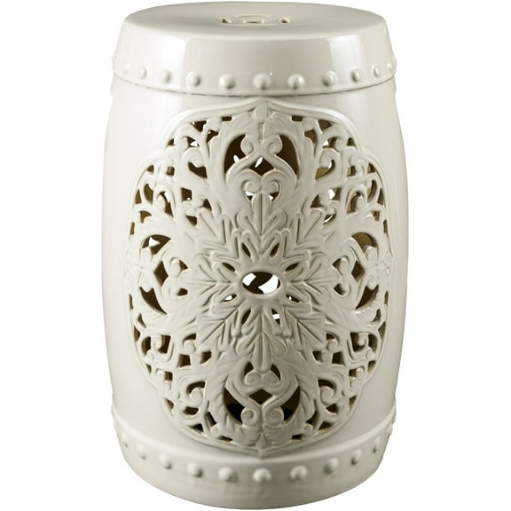 Mark&Day Garden Stools - Tambria White Ceramic Decorative Garden Stool - Modern Indoor Outdoor Chinoiserie Decor - Patio Garden Room Furniture Piece (18" H x 13" W x 13" D)