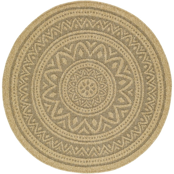 Mark&Day Outdoor Rugs, 10ft Round Jeremey Cottage Indoor/Outdoor Beige/Light Gray Area Rug, Non Shedding Pink Tan Black Carpet for Patio, Porch, Deck, Bedroom, Living Room or Kitchen (9'10" Round)