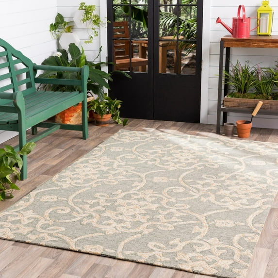 Mark&Day Outdoor Rugs, 10x14 Lisieux Cottage Indoor/Outdoor Sea Foam Area Rug, Non Shedding Grey Beige Cream Carpet for Patio, Porch, Deck, Bedroom, Living Room or Kitchen (10' x 14')