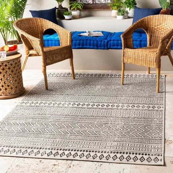 Mark&Day Outdoor Rugs, 3x10 Antibes Global Indoor/Outdoor Black Runner Area Rug, Non Shedding Black White Carpet for Patio, Porch, Deck, Bedroom, Living Room or Kitchen (2'7" x 10' Runner)