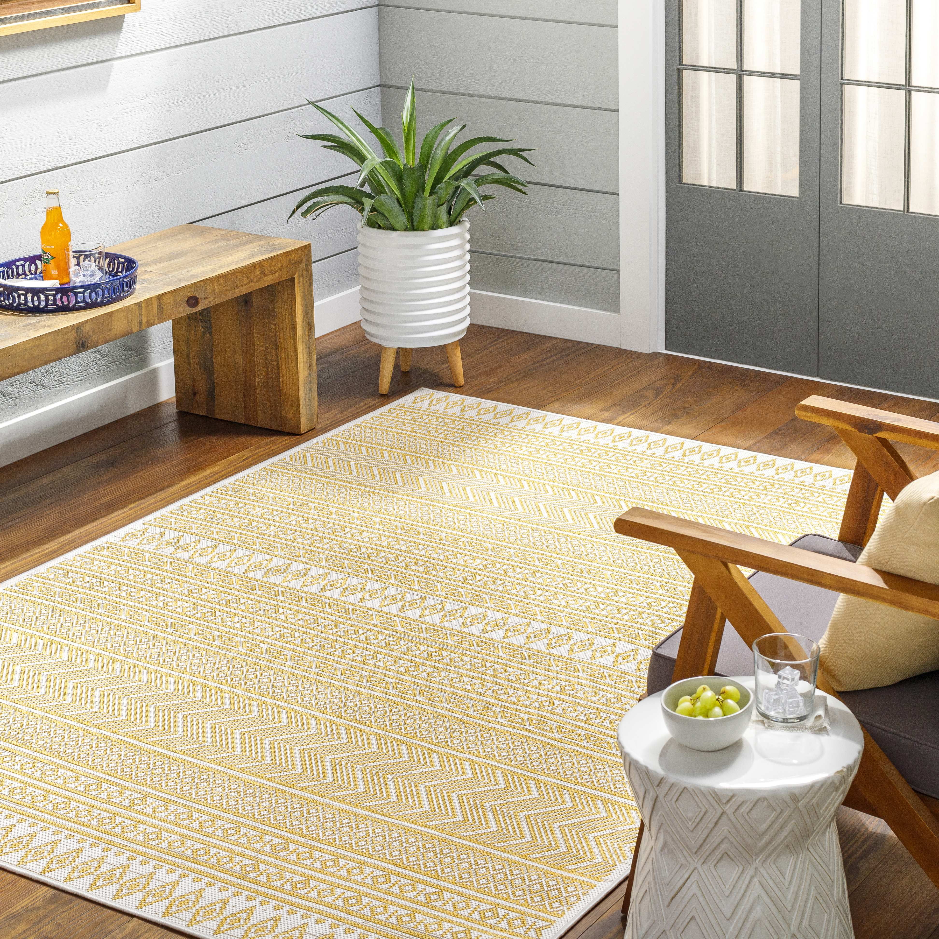 Mark&Day Outdoor Rugs, 3x10 Antibes Global Indoor/Outdoor Saffron/Beige ...