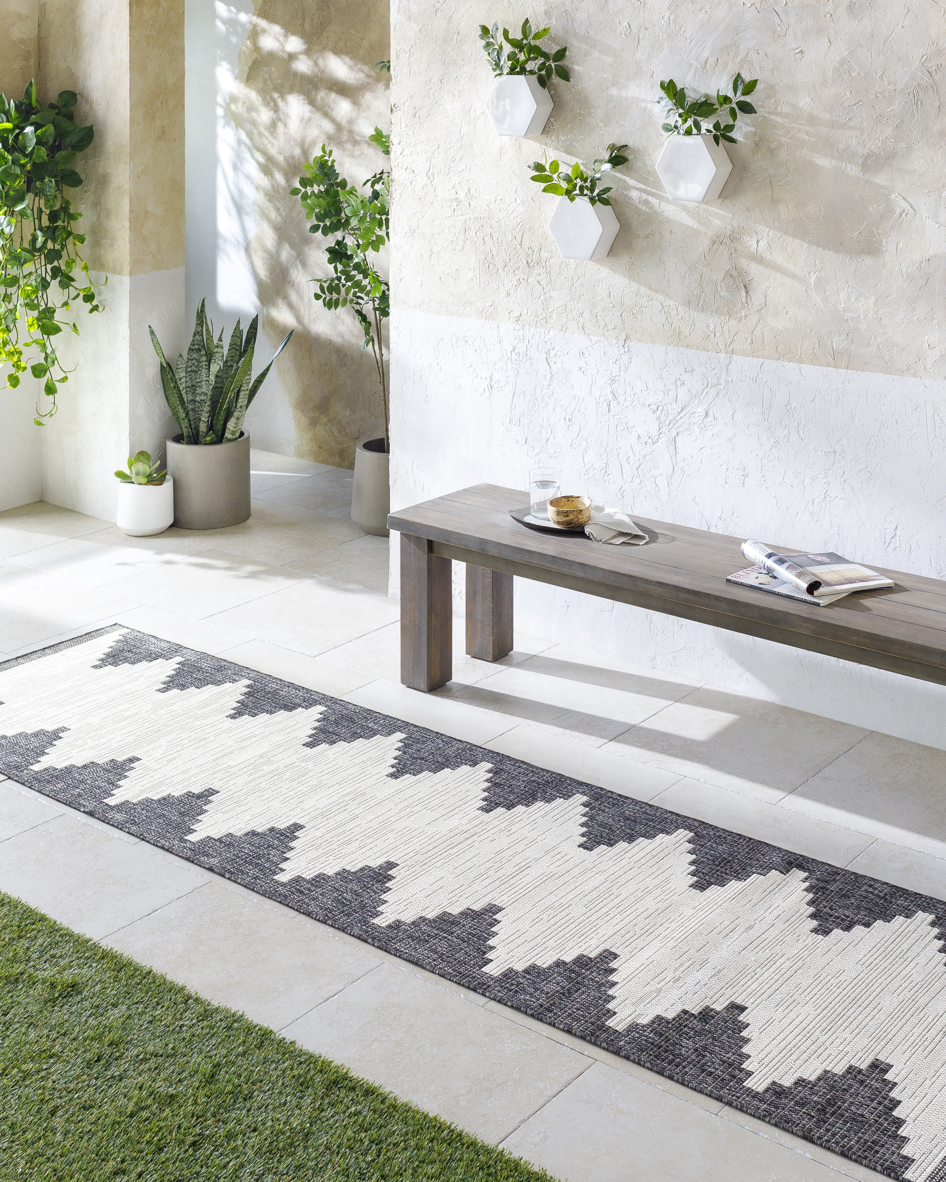 Mark&Day Outdoor Rugs, 3x10 Wolfheze Global Indoor/Outdoor Black Runner ...