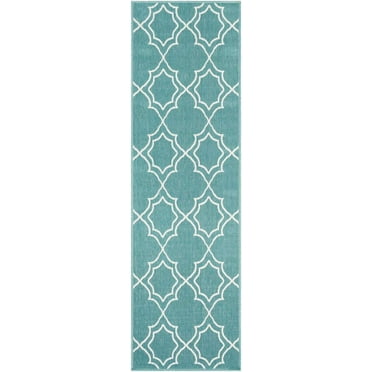 Mark&Day Outdoor Area Rugs, 2x12 Liam Cottage Indoor/Outdoor Teal Runner Area Rug (2'5" x 11'10")