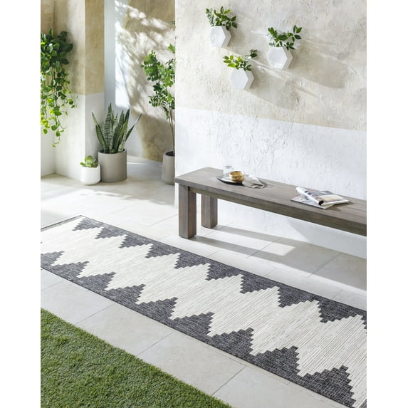 Mark&Day Outdoor Rugs, 3x12 Wolfheze Global Indoor/Outdoor Black Runner Area Rug, Non Shedding Black Beige Carpet for Patio, Porch, Deck, Bedroom, Living Room or Kitchen (2'7" x 12' Runner)