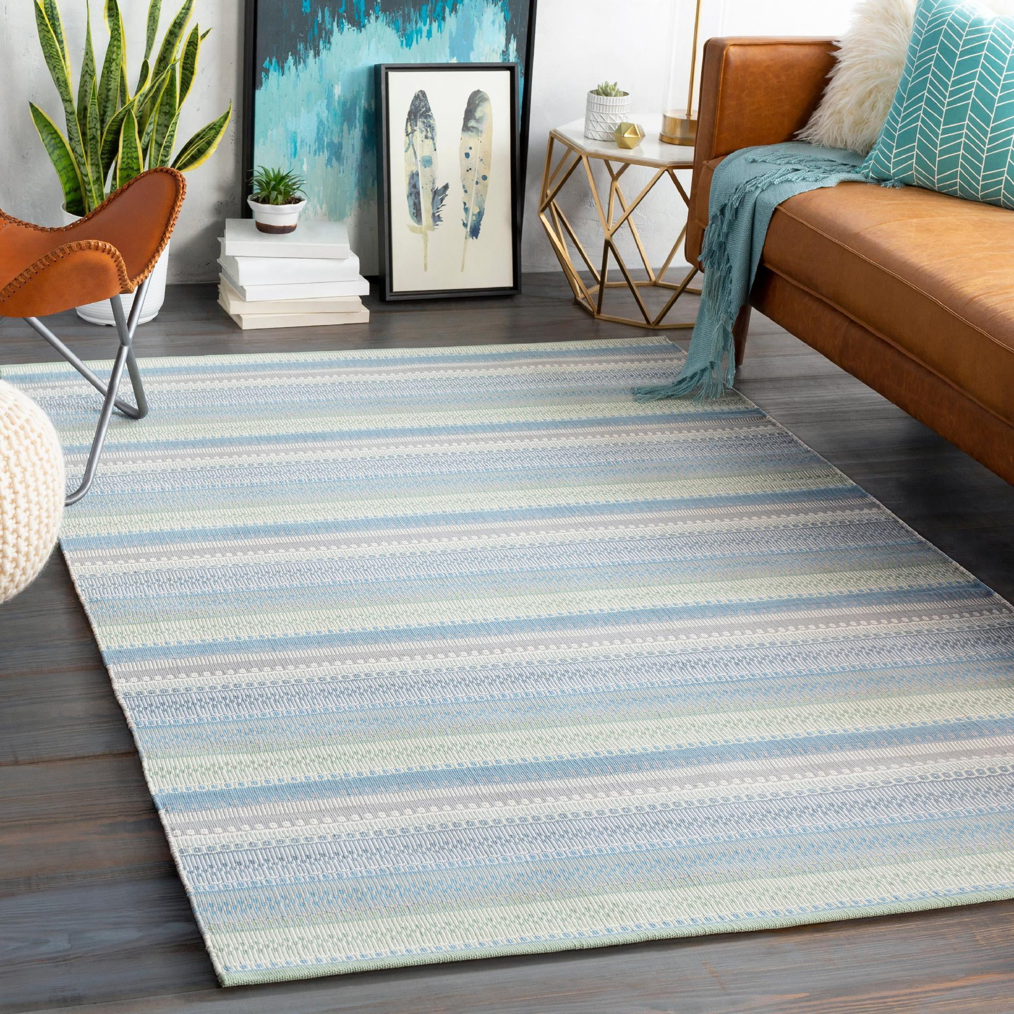 Falmouth 2' x 3' Gray and Sage Wool Stripe Area Rug
