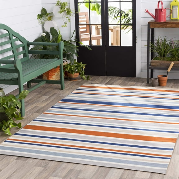 Mark&Day Outdoor Rugs, 2x3 Fareham Modern Indoor/Outdoor Blue/Gray Area Rug, Non Shedding Blue Orange Cream Carpet for Patio, Porch, Deck, Bedroom, Living Room or Kitchen (2' x 3')
