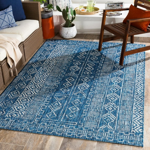 Mark&Day Outdoor Rugs, 2x3 Valsteeg Global Indoor/Outdoor Denim Area Rug, Non Shedding Blue White Carpet for Patio, Porch, Deck, Bedroom, Living Room or Kitchen (2' x 2'11")