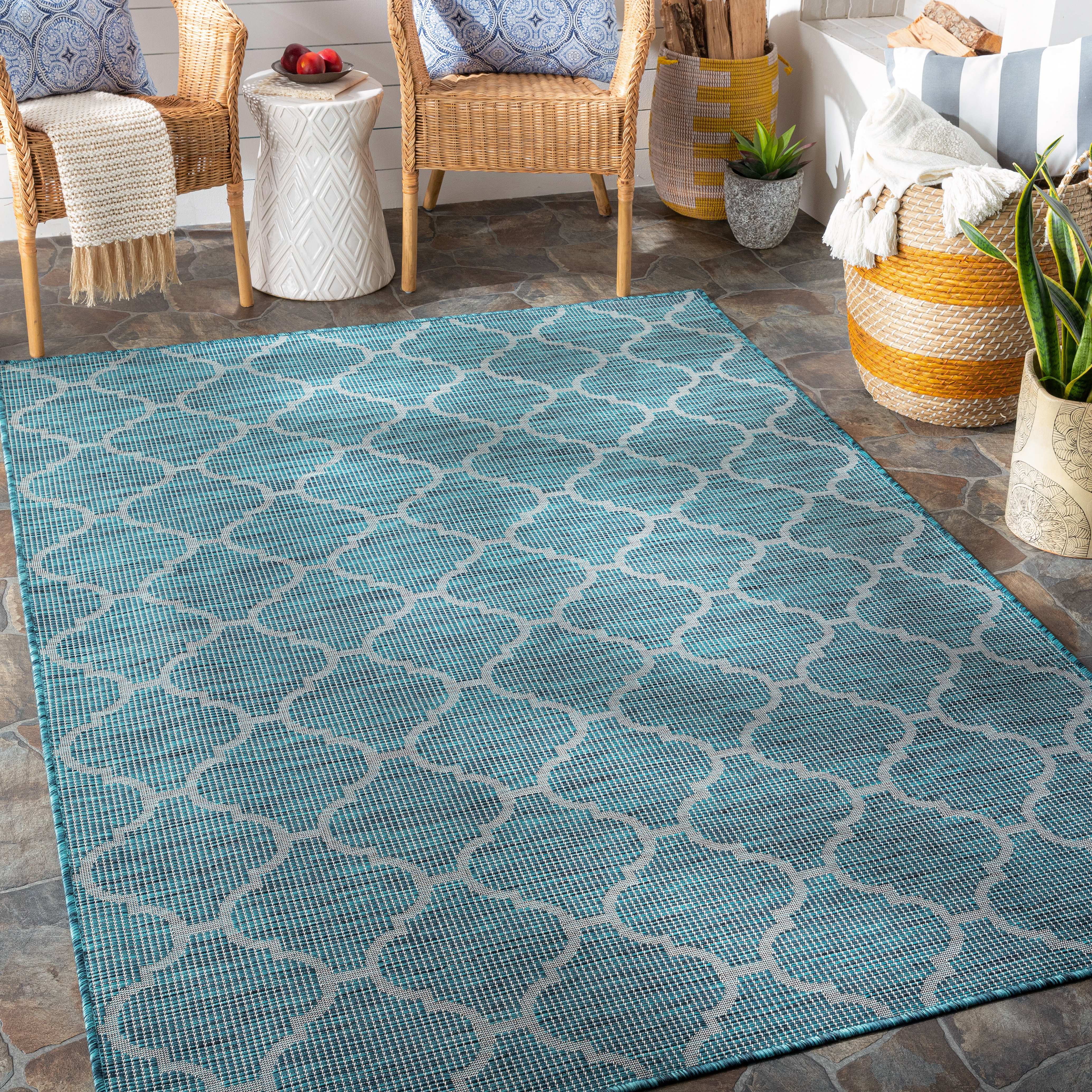 Mark&Day Outdoor Rugs, 2x4 Bussum Traditional Indoor/Outdoor Teal Area ...