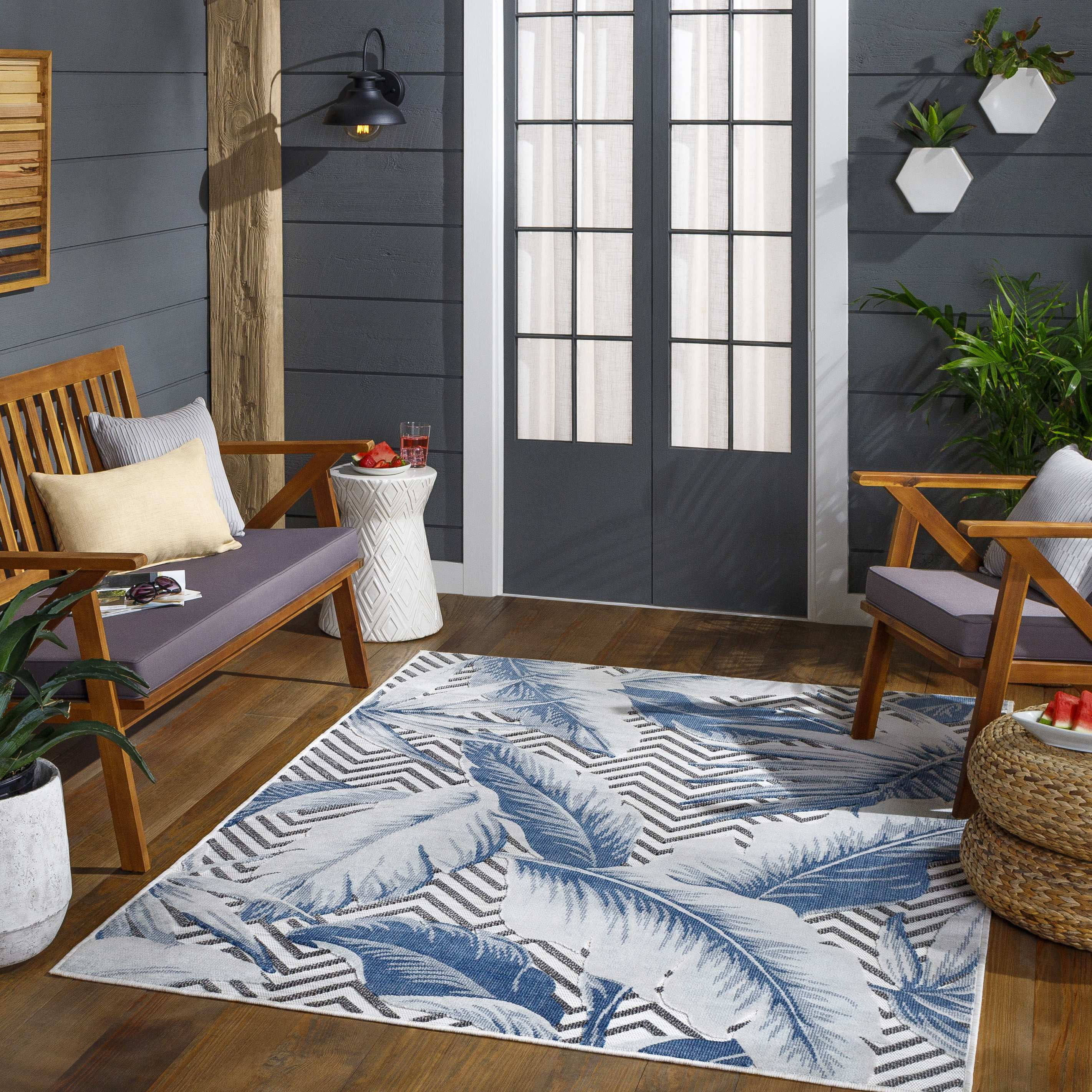 Mark&Day Outdoor Area Rugs, 2x4 Delhi Coastal Indoor/Outdoor Denim Area ...