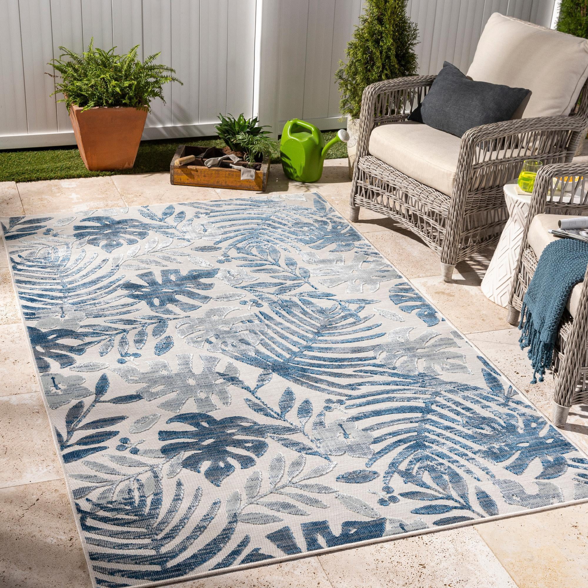 Mark&Day Outdoor Area Rugs, 2x4 Delia Coastal Indoor/Outdoor Dark Blue
