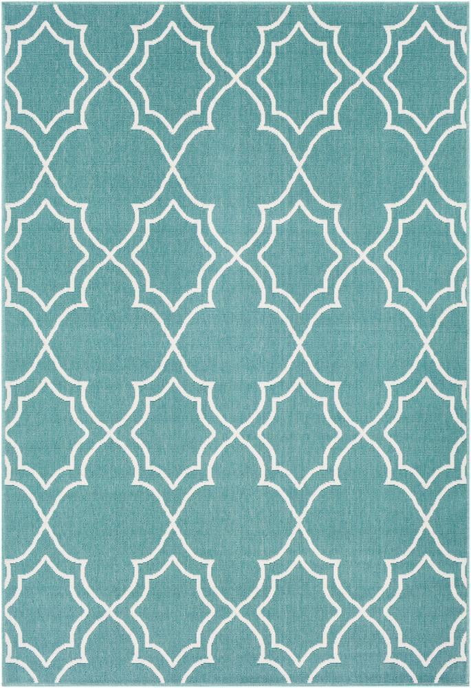 Liam Teal and White Wool Rectangular Area Rug 2'5" x 4'5"