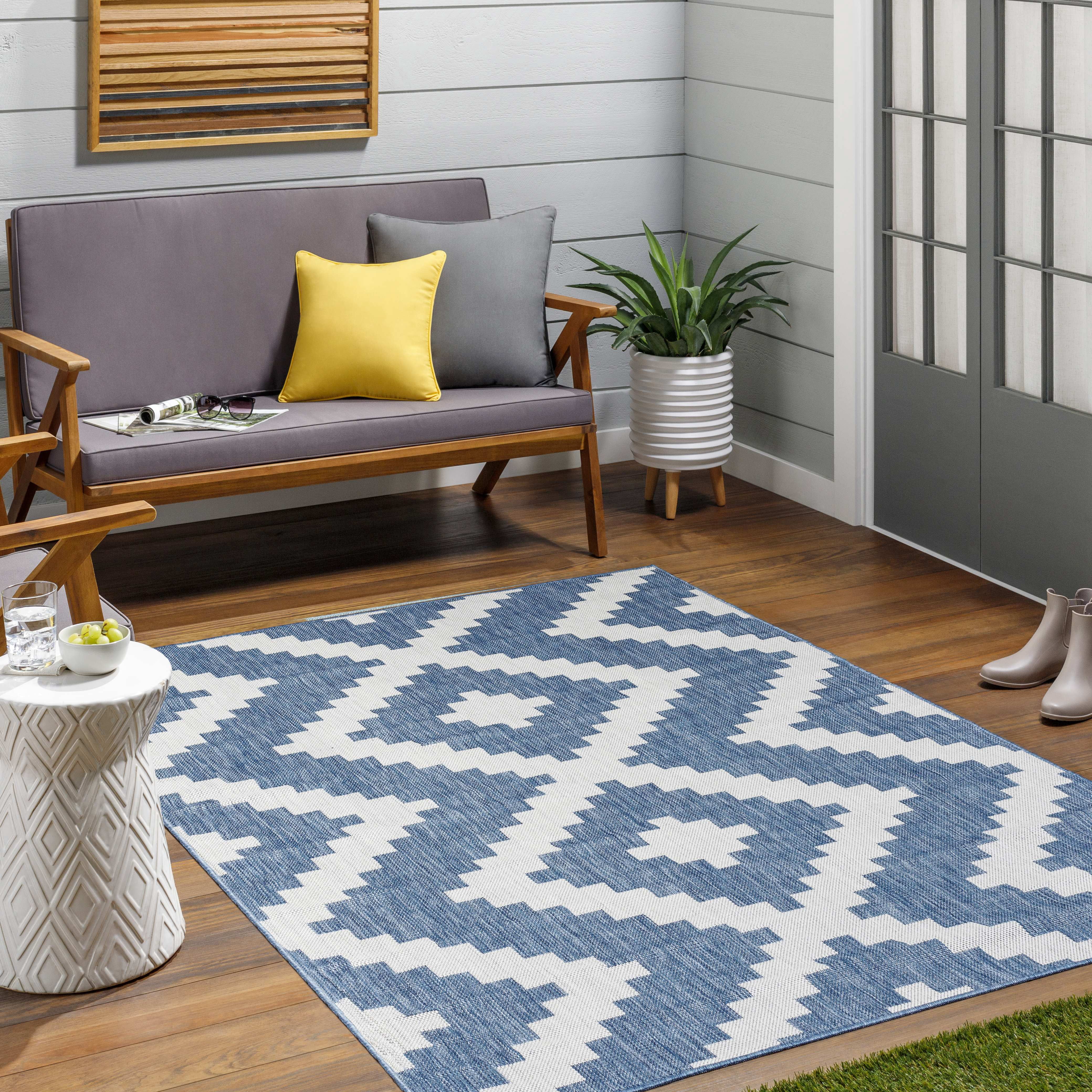 Mark&Day Outdoor Rugs, 3x7 Squaw Global Indoor/Outdoor Navy/Off-White ...