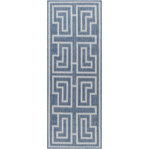 Mark&Day Outdoor Rugs, 3x7 Sylvia Global Indoor/Outdoor Navy/Ivory Runner Area Rug, Non Shedding Blue Ivory Carpet for Patio, Porch, Deck, Bedroom, Living Room or Kitchen (2'7" x 7'3" Runner)
