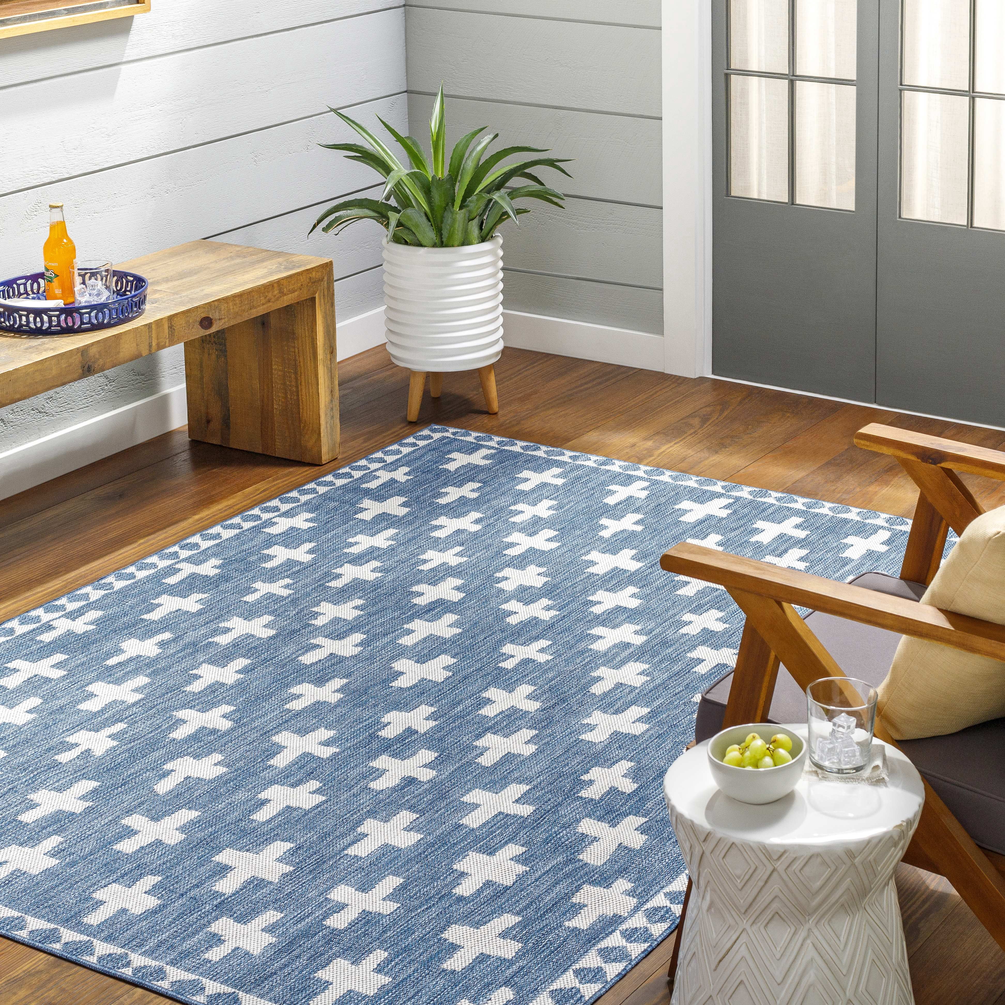 Mark&Day Outdoor Rugs, 3x7 Thornhill Global Indoor/Outdoor Navy Runner ...