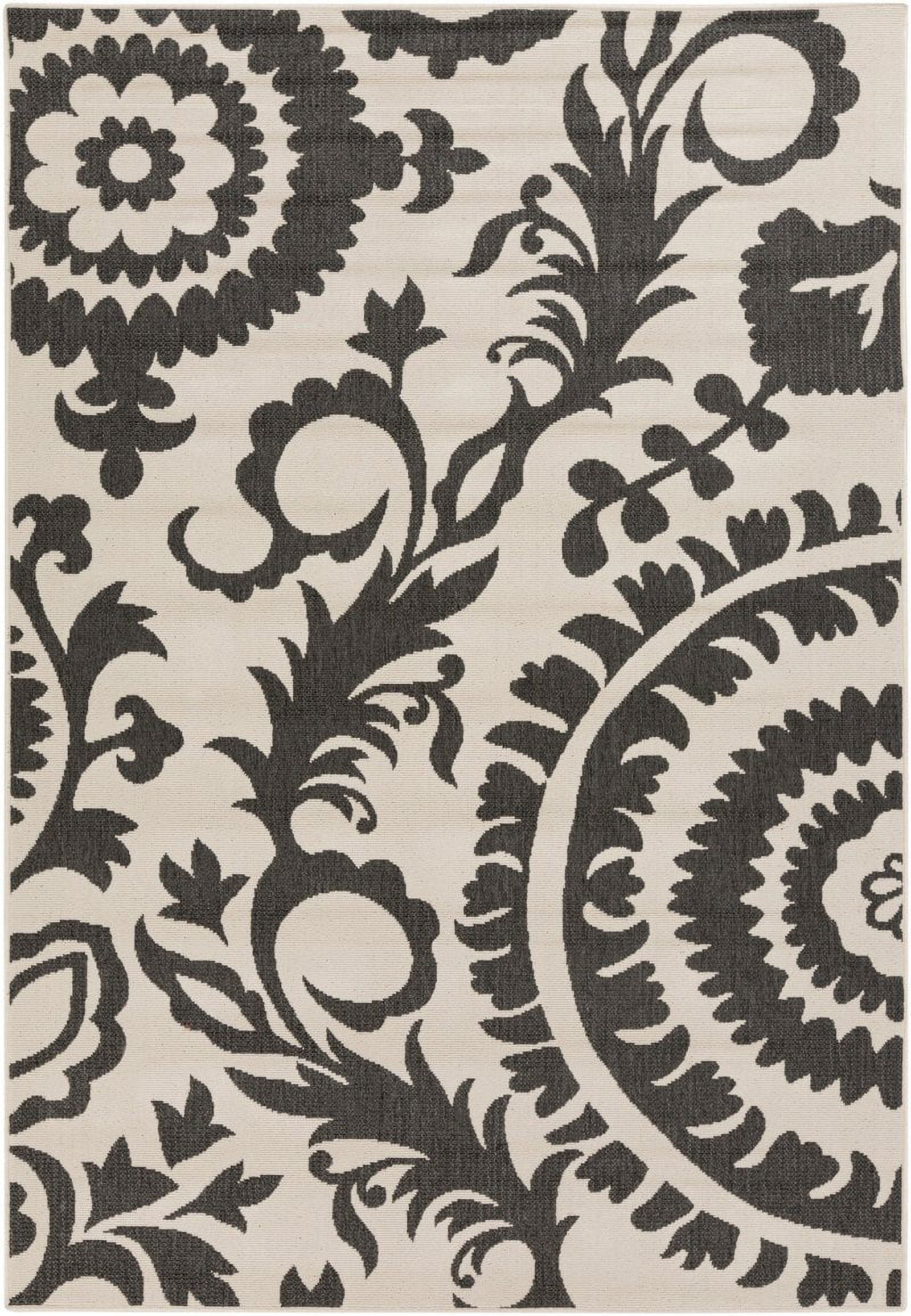 Nancy Black and Cream Wool Rectangular Area Rug 3'7" x 5'7"