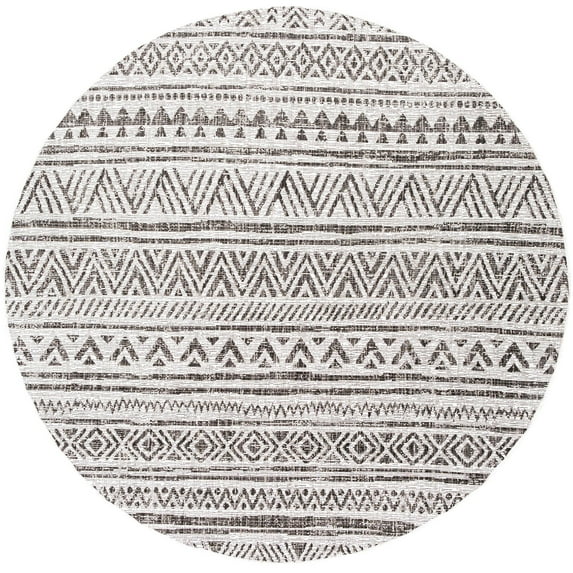 Mark&Day Outdoor Rugs, 5ft Round Elodie Global Indoor/Outdoor Black Area Rug, Non Shedding Black Off-White Grey Carpet for Patio, Porch, Deck, Bedroom, Living Room or Kitchen (5'3" Round)