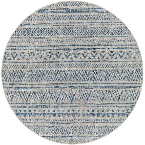 Mark&Day Outdoor Rugs, 5ft Round Elodie Global Indoor/Outdoor Dark Blue Area Rug, Non Shedding Blue Taupe Carpet for Patio, Porch, Deck, Bedroom, Living Room or Kitchen (5'3" Round)