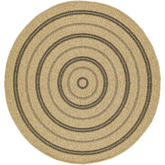 Mark&Day Outdoor Rugs, 5ft Round Emiko Cottage Indoor/Outdoor Beige/Black Area Rug, Non Shedding Beige Black Tan Carpet for Patio, Porch, Deck, Bedroom, Living Room or Kitchen (5'3" Round)