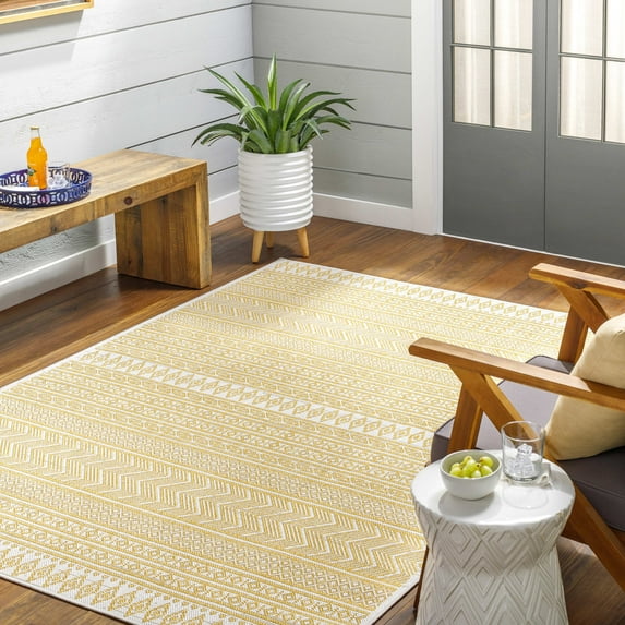 Mark&Day Outdoor Rugs, 5x7 Antibes Global Indoor/Outdoor Saffron/Beige Area Rug, Non Shedding Yellow Beige Carpet for Patio, Porch, Deck, Bedroom, Living Room or Kitchen (5'3" x 7'7")