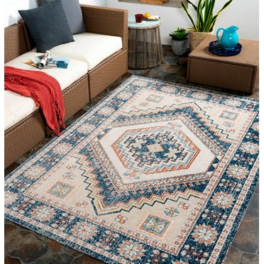 Mark&Day Outdoor Area Rugs, 5x7 Bull Valley Global Indoor/Outdoor Denim Area Rug (5'3" x 7')