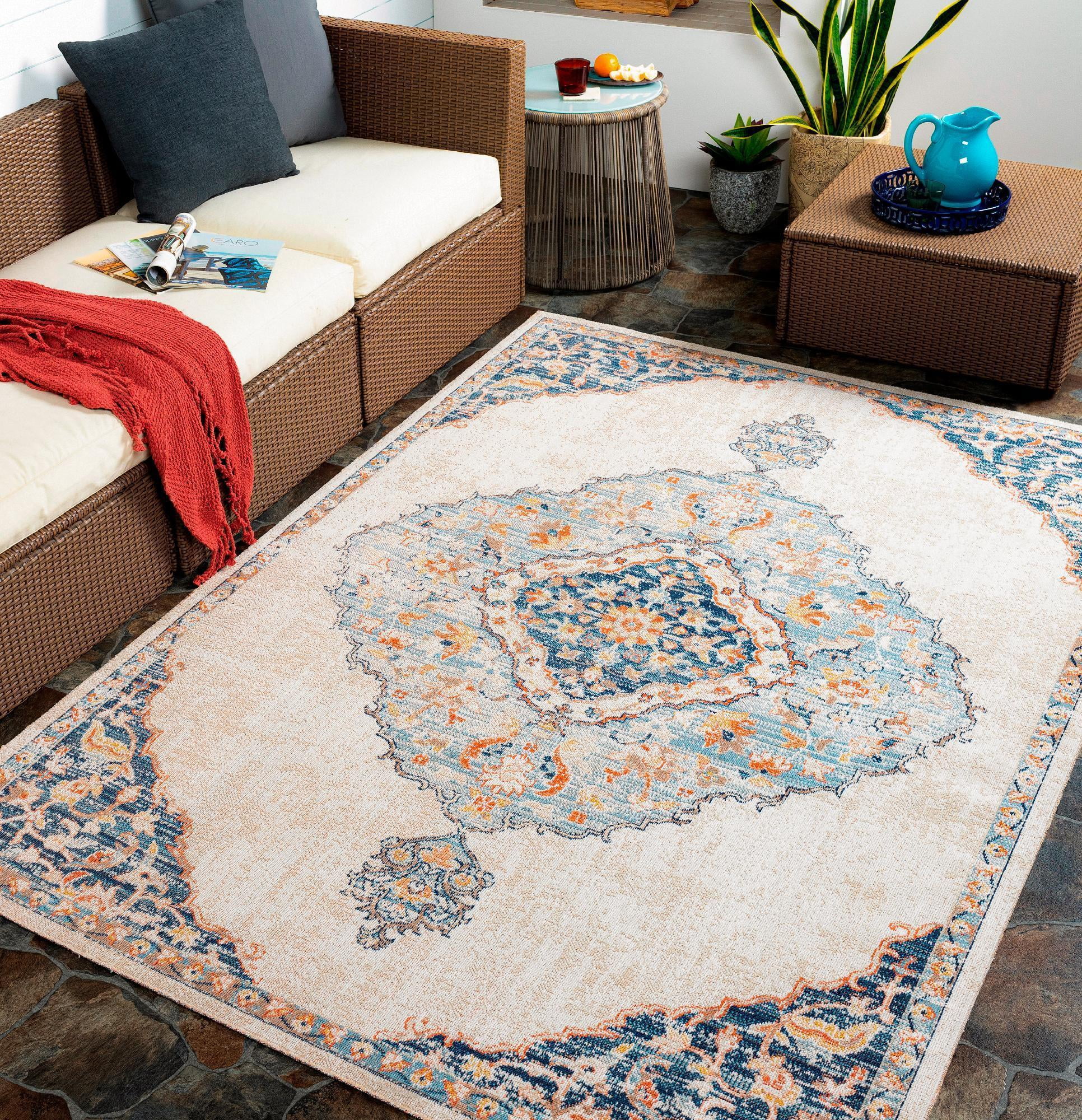 Mark&Day Outdoor Area Rugs, 5x7 Burr Ridge Global Indoor/Outdoor Cream ...