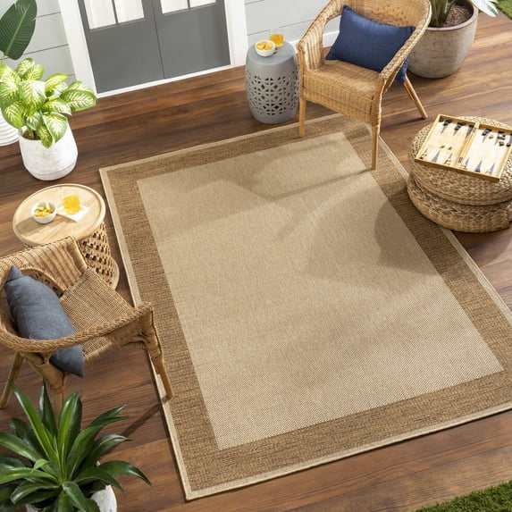 Mark&Day Outdoor Rugs, 5x7 Cadie Modern Indoor/Outdoor Brown/Beige Area Rug, Non Shedding Brown Beige Carpet for Patio, Porch, Deck, Bedroom, Living Room or Kitchen (5'3" x 7')