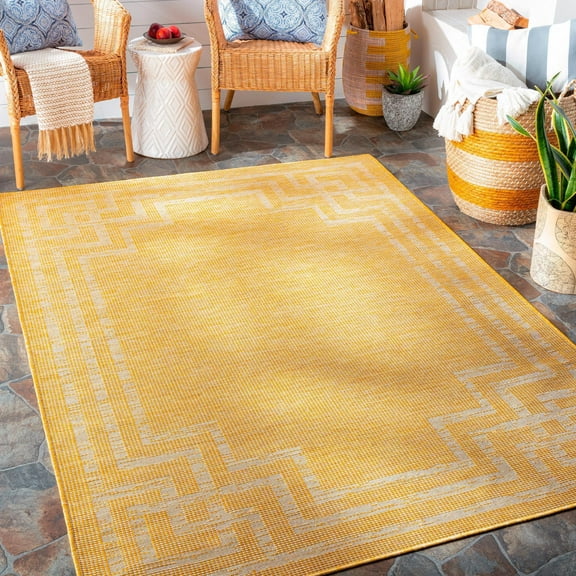 Mark&Day Outdoor Rugs, 5x7 Calslagen Traditional Indoor/Outdoor Yellow Area Rug, Non Shedding Saffron Carpet for Patio, Porch, Deck, Bedroom, Living Room or Kitchen (5'1" x 7')