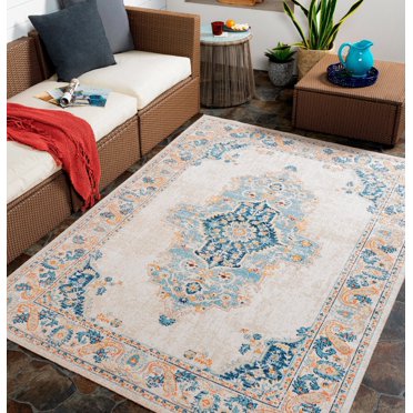 Mark&Day Outdoor Area Rugs, 8x8 Zoelen Global Indoor/Outdoor Navy ...