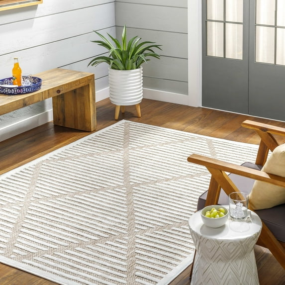 Mark&Day Outdoor Rugs, 5x7 Calvert Modern Indoor/Outdoor Beige Area Rug, Non Shedding Beige Brown Carpet for Patio, Porch, Deck, Bedroom, Living Room or Kitchen (5'3" x 7')
