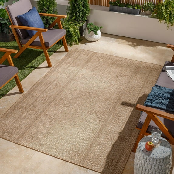 Mark&Day Outdoor Rugs, 5x7 Ireton Global Indoor/Outdoor Beige Area Rug, Non Shedding Beige Brown Carpet for Patio, Porch, Deck, Bedroom, Living Room or Kitchen (5'3" x 7')