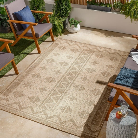 Mark&Day Outdoor Rugs, 5x7 Jamaica Global Indoor/Outdoor Beige Area Rug, Non Shedding Brown Cream Beige Carpet for Patio, Porch, Deck, Bedroom, Living Room or Kitchen (5'3" x 7')