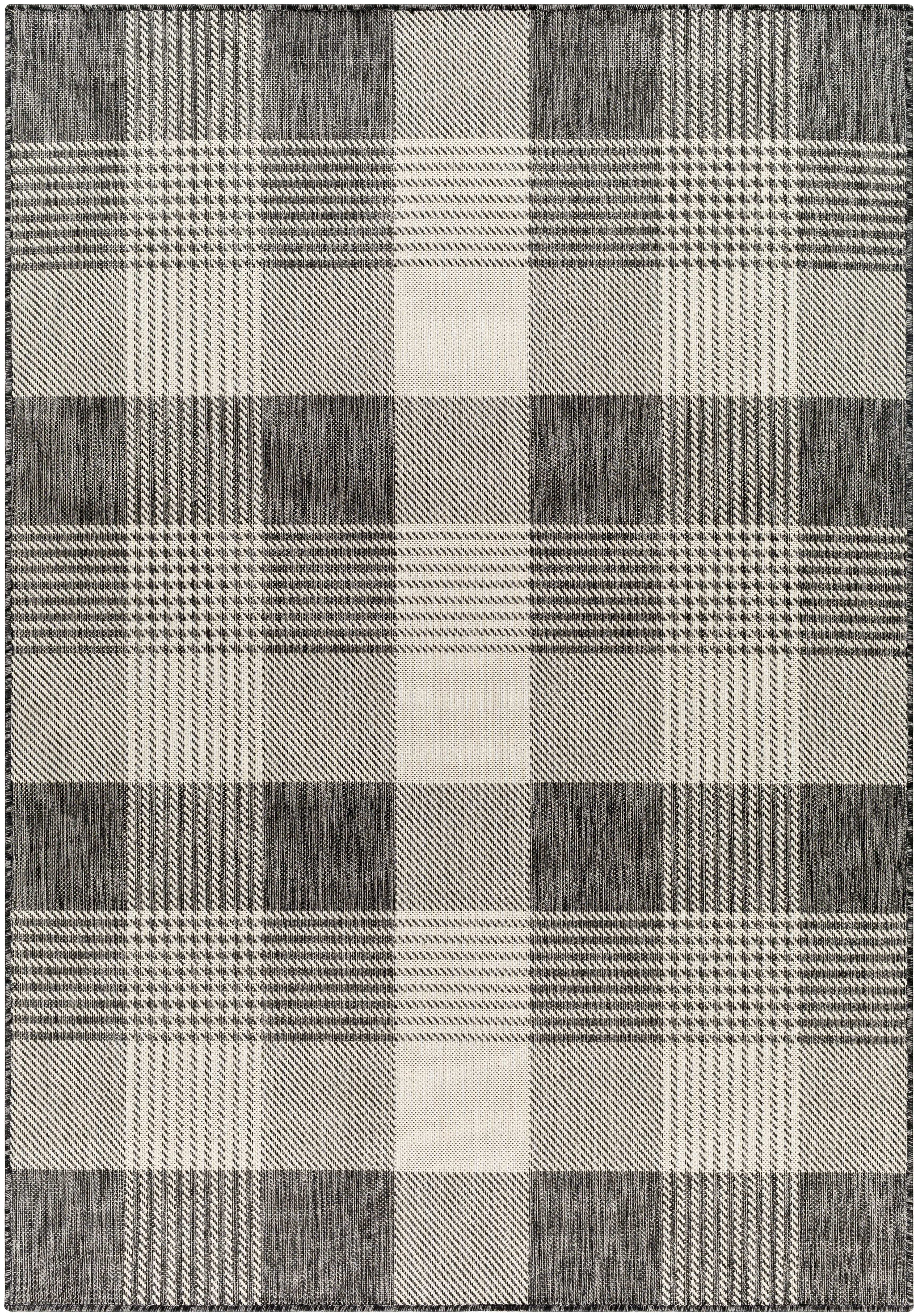 Jarad Black and Cream 5'3" x 7' Woven Indoor/Outdoor Area Rug