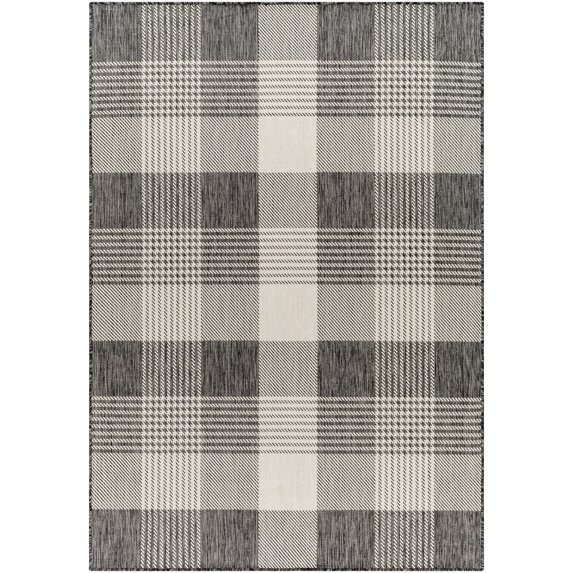 Mark&Day Outdoor Rugs, 5x7 Jarad Cottage Indoor/Outdoor Black/Cream Area Rug, Non Shedding Pink Light Gray Black Ivory Carpet for Patio, Porch, Deck, Bedroom, Living Room or Kitchen (5'3" x 7')