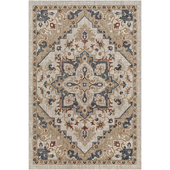 Mark&Day Outdoor Rugs, 5x7 Morrowville Traditional Indoor/Outdoor Light Brown Area Rug, Non Shedding Brown Blue Ivory Carpet for Patio, Porch, Deck, Bedroom, Living Room or Kitchen (5'3" x 7')