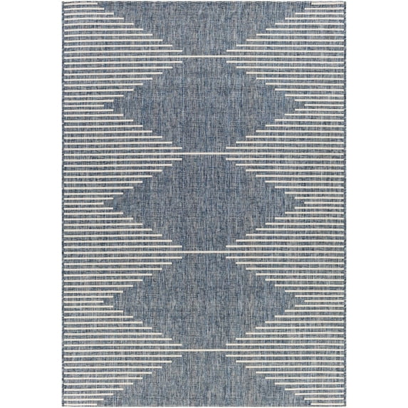 Mark&Day Outdoor Rugs, 5x7 Okswerd Global Indoor/Outdoor Bright Blue Area Rug, Non Shedding Blue White Carpet for Patio, Porch, Deck, Bedroom, Living Room or Kitchen (5'3" x 7'7")