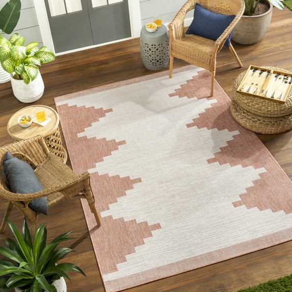 Mark&Day Outdoor Rugs, 5x7 Wolfheze Global Indoor/Outdoor Coral/Gray Area Rug, Non Shedding Pink Grey Carpet for Patio, Porch, Deck, Bedroom, Living Room or Kitchen (5'3" x 7'7")