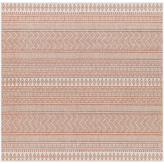 Mark&Day Outdoor Rugs, 7x7 Antibes Global Indoor/Outdoor Coral/White Square Area Rug, Non Shedding Pink White Carpet for Patio, Porch, Deck, Bedroom, Living Room or Kitchen (6'7" Square)