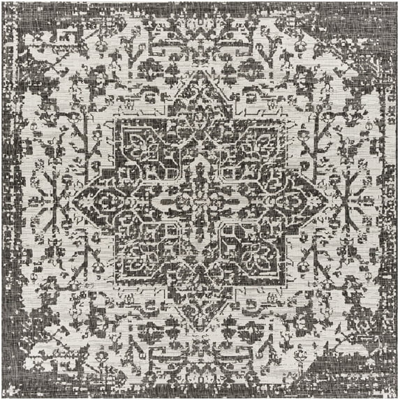 Mark&Day Outdoor Rugs, 7x7 Appelscha Traditional Indoor/Outdoor Black Square Area Rug, Non Shedding Black Beige Carpet for Patio, Porch, Deck, Bedroom, Living Room or Kitchen (6'7" Square)