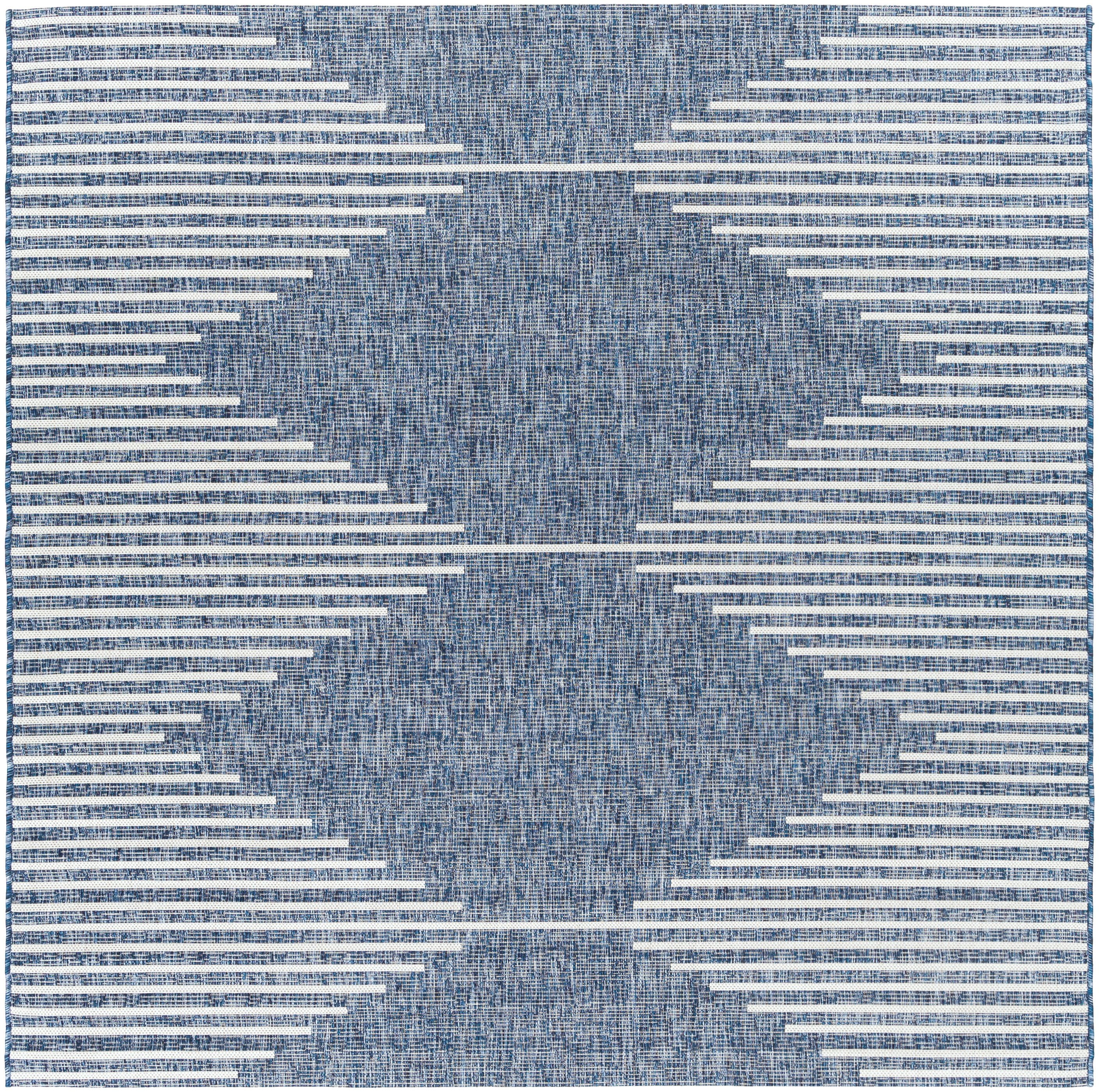 Okswerd Bright Blue Geometric Square Stain-Resistant Area Rug