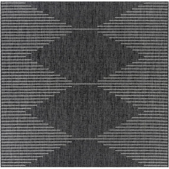 Mark&Day Outdoor Rugs, 7x7 Okswerd Global Indoor/Outdoor Charcoal Square Area Rug, Non Shedding Grey White Carpet for Patio, Porch, Deck, Bedroom, Living Room or Kitchen (6'7" Square)