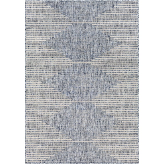 Mark&Day Outdoor Rugs, 7x7 Okswerd Global Indoor/Outdoor Navy Square Area Rug, Non Shedding Grey White Carpet for Patio, Porch, Deck, Bedroom, Living Room or Kitchen (6'7" Square)