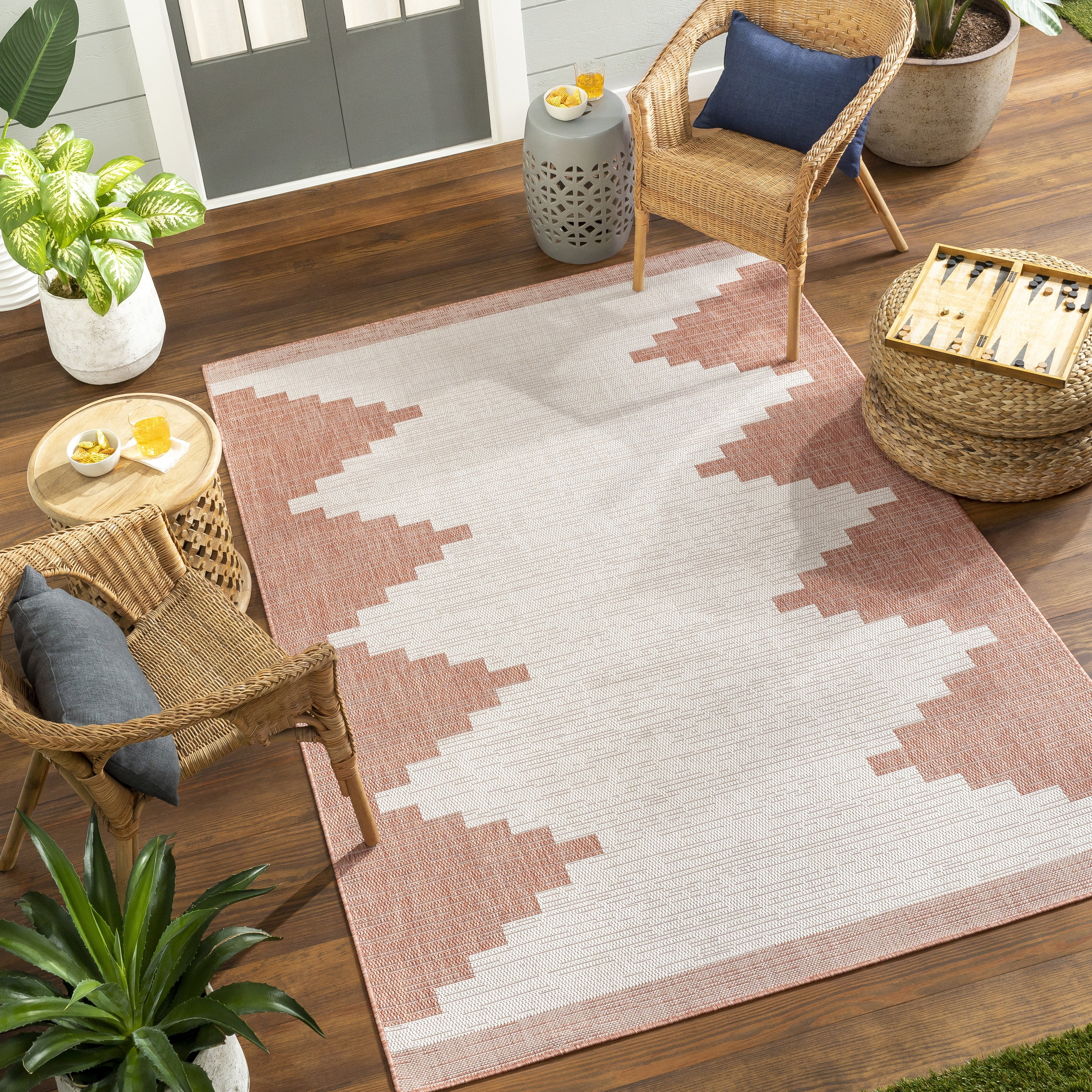 Mark&Day Outdoor Rugs, 7x7 Wolfheze Global Indoor/Outdoor Coral/Gray ...